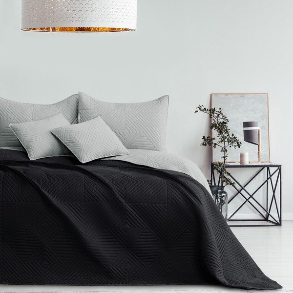 Copriletto nero/grigio chiaro in microfibra con rivestimento trapuntato 240x260 cm Softa – Restilo-image-4