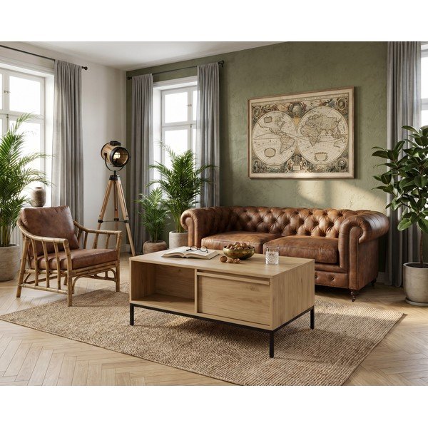 Tavolino da salotto di colore naturale con effetto rovere 60x100 cm Luc – Marckeric-image-1