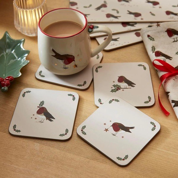 Set di sottobicchieri beige/color salvia a tema natalizio 4 pz Robin's Retreat – Cooksmart ®-image-1