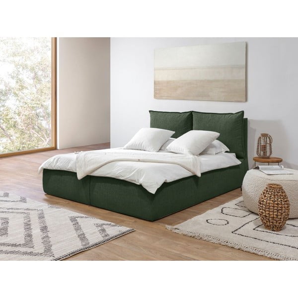 Letto matrimoniale in verde scuro imbottito con spazio contenitivo con griglia inclusa 160x200 cm Garance – Bobochic Paris-image-4