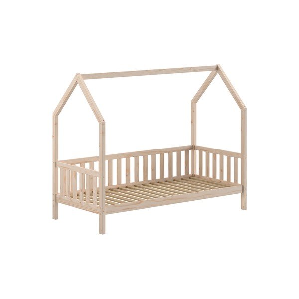Letto da bambini a forma di casa di colore naturale in pino massiccio con rete inclusa 90x200 cm Cabane – Vipack