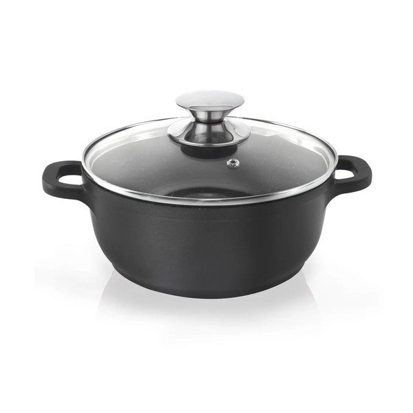 Pentola antiaderente Pfluon Granit con coperchio in vetro , ⌀ 24 cm Grande - Orion