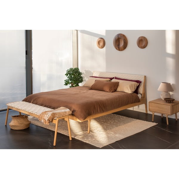 Letto matrimoniale in legno di quercia in colore bianco e naturale 140x200 cm Fawn - Gazzda-image-1