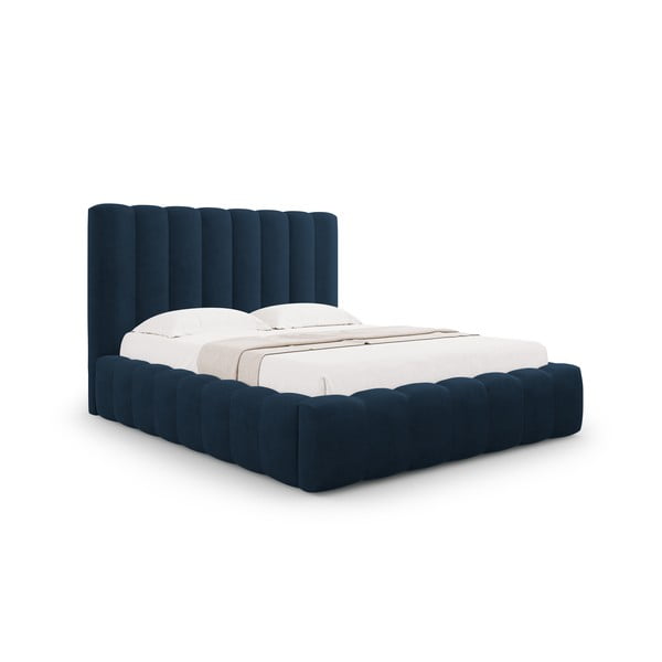 Letto matrimoniale imbottito blu scuro con contenitore e griglia 160x200 cm Kelp - Micadoni Home