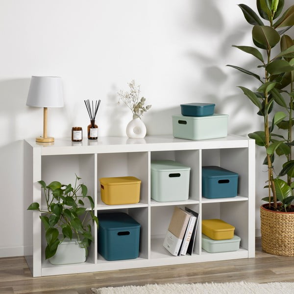 Scatola con coperchio in verde chiaro in plastica 24x18x8 cm – Homéa-image-1