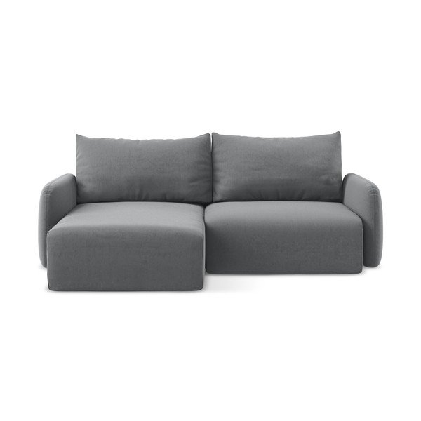 Divano angolare grigio allungabile/con contenitore (con penisola a sinistra/con chaise lounge) con rivestimento in velluto Kalena – Makamii