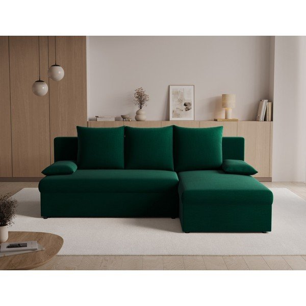 Divano angolare verde allungabile/con contenitore con rivestimento in velluto Gino – ELTAP-image-1