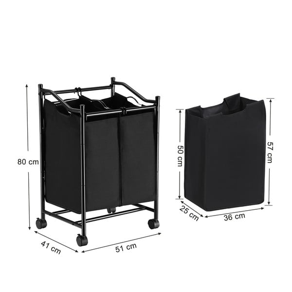 Cesto nero con ruote e 2 segmenti per il bucato - Songmics-image-2