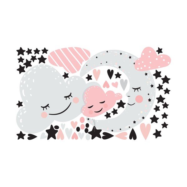 Adesivo murale rosa Luna e nuvole L'amore tra le stelle - Ambiance-image-2