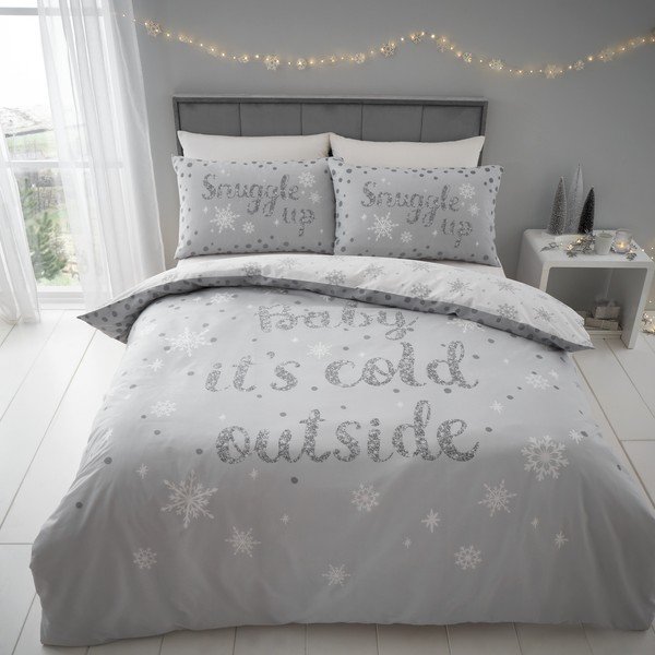 Biancheria da letto singola bianca e grigio chiaro 135x200 cm Baby It's Cold Outside - Catherine Lansfield-image-1