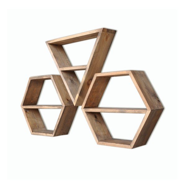 Set di 3 mensole da parete in legno Hexa - Evila Originals-image-2