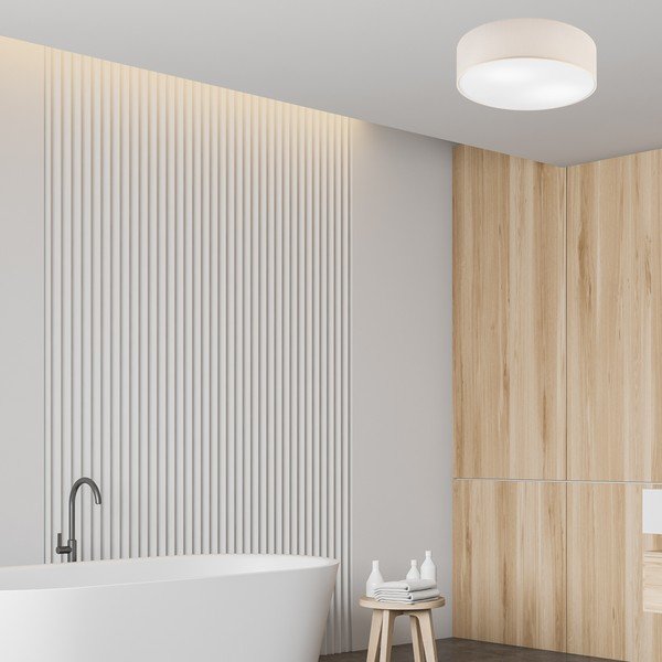 Lampada da soffitto crema con paralume tessile ø 45 cm Vivian - LAMKUR-image-1