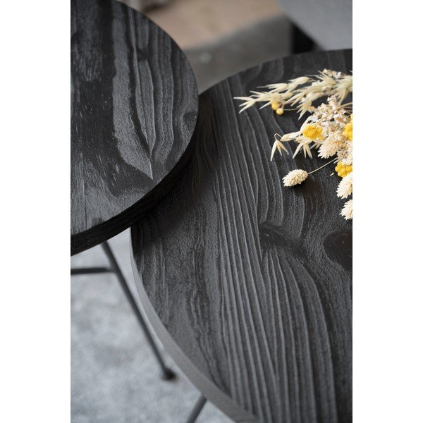 Set di 2 tavoli contenitori neri con piani in legno di pino Grafton - Rowico-image-3