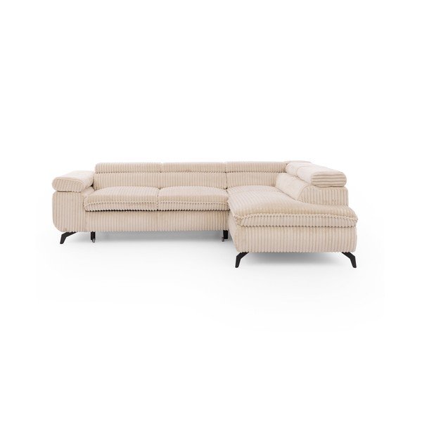 Divano angolare beige (con penisola a destra/a L) con rivestimento in velluto a coste Marbeya  – Ropez