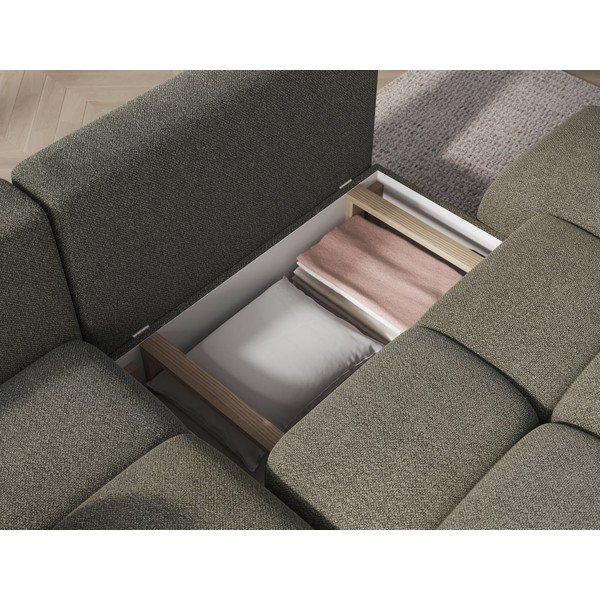 Divano angolare verde allungabile/con contenitore (con penisola a sinistra/con chaise lounge) con rivestimento in bouclé Vittario – ELTAP-image-4