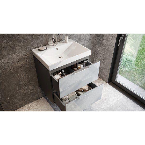 Mobile da lavabo grigio lucido da appendere 61x65 cm Celano – Germania-image-2