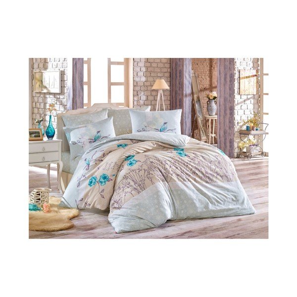 Biancheria da letto in cotone con lenzuolo e 2 federe Kula, 200 x 220 cm - Mijolnir