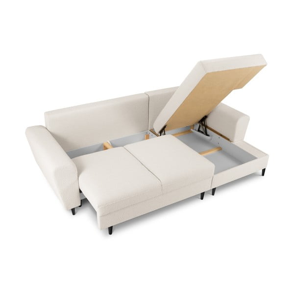 Divano angolare beige allungabile e con contenitore (con penisola a destra/con chaise lounge) con rivestimento in bouclé Kyoto – Cosmopolitan Design-image-3