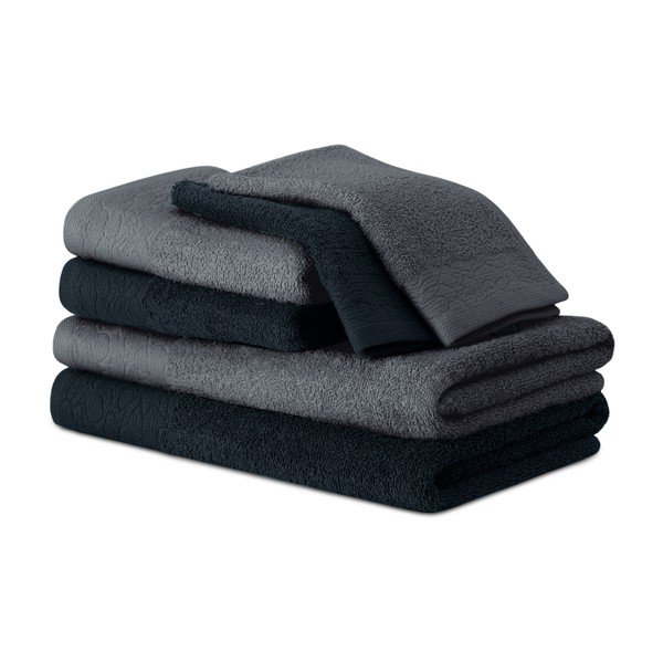 Set di asciugamani per viso e corpo tipo terry neri/grigi in cotone 6 pz Flos – Restilo