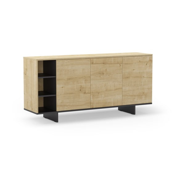 Cassettiera bassa in rovere decorato in colore naturale 170x80 cm Cequoia - Marckeric-image-2