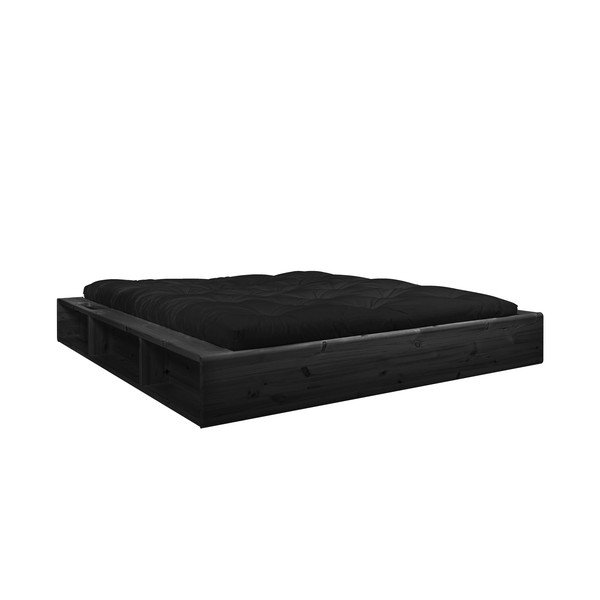 Letto matrimoniale in legno massiccio nero con contenitore e futon nero Comfort , 180 x 200 cm Ziggy - Karup Design