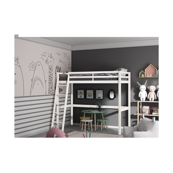 Letto da bambini rialzato bianco senza testiera con rete inclusa 90x200 cm Alpi2 – Støraa-image-1