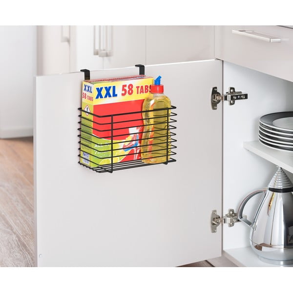 Cestino in metallo nero da appendere all'anta della cucina Slim, altezza 25 cm - Wenko-image-3