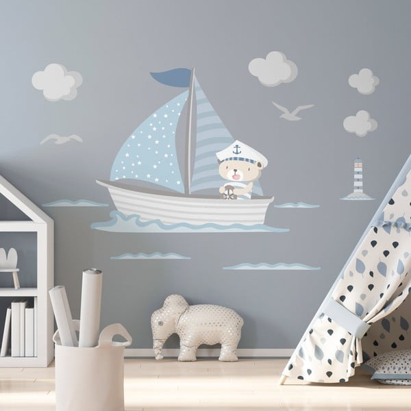 Adesivi murali blu per bambini Capitan Teddy - Ambiance-image-4