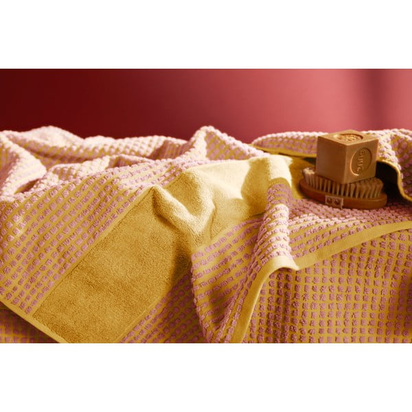 Asciugamano tipo terry giallo e rosa in cotone organico 50x100 cm Check – JUNA-image-4