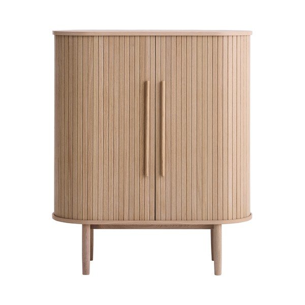 Armadietto colore naturale chiaro con effetto rovere con porte scorrevoli 100x118x40 cm Meta – Unique Furniture-image-2