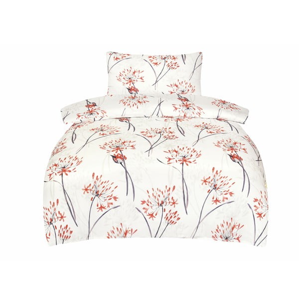 Biancheria da letto bianca/arancione in raso di cotone per letto singolo 140x200 cm Adeline – My House