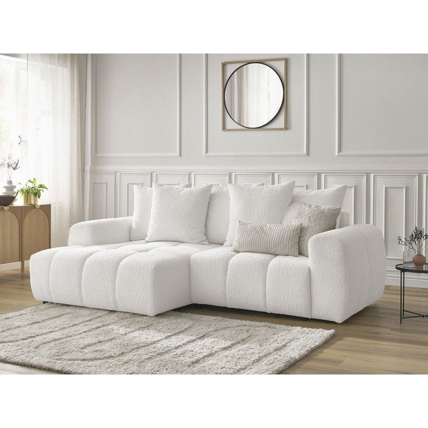 Divano angolare bianco allungabile/con contenitore (con penisola a sinistra/con chaise lounge) con rivestimento in bouclé Roxelane – Bobochic Paris-image-4