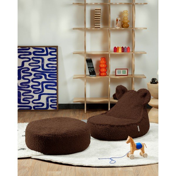 Pouf per bambini marrone scuro con rivestimento in bouclé Warm Hazel – Wigiwama-image-1