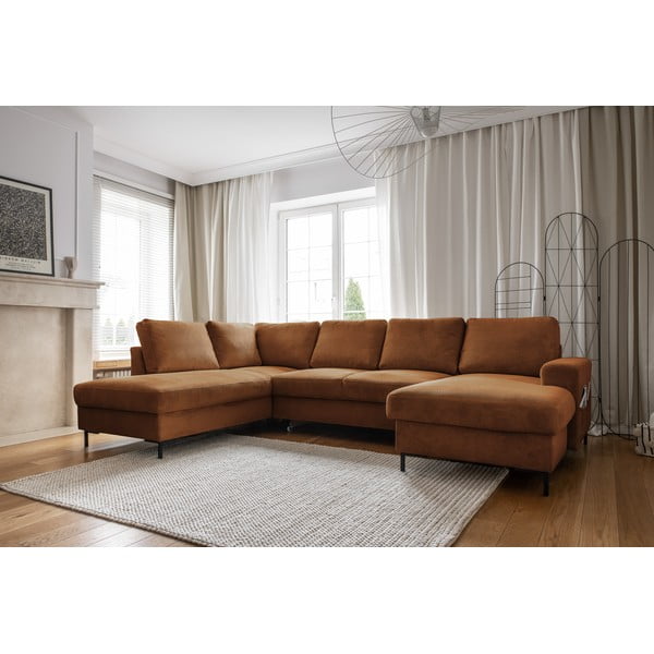 Divano letto angolare in velluto a coste arancione (angolo sinistro) Lofty Lilly - Miuform-image-3