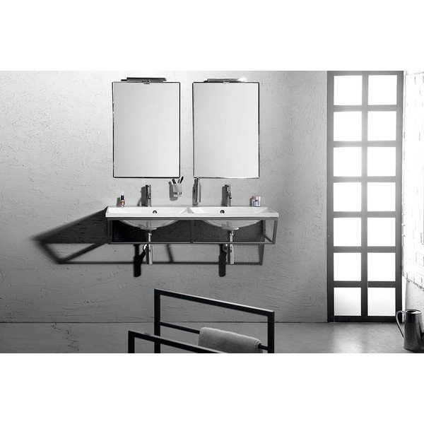 Scaffale da sotto lavabo bianco in acciaio da appendere 120x20 cm Ska – Sapho-image-2