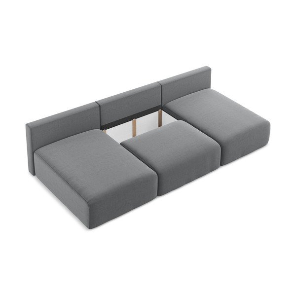 Divano angolare grigio allungabile/con contenitore (a U) con rivestimento in velluto Kalena – Makamii-image-4