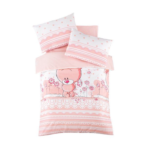 Set copripiumino e federa da bambini rosa in cotone renforcé per culla con lenzuolo incluso/4 pezzi 100x150 cm Pinky – Mijolnir