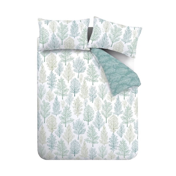 Biancheria da letto singola bianco-verde 135x200 cm Wilda Tree - Catherine Lansfield