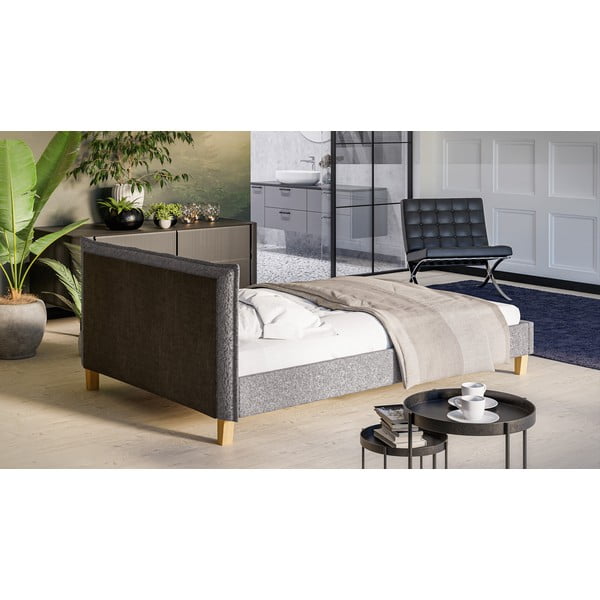 Letto matrimoniale imbottito grigio con griglia 140x200 cm Tina - Ropez-image-3