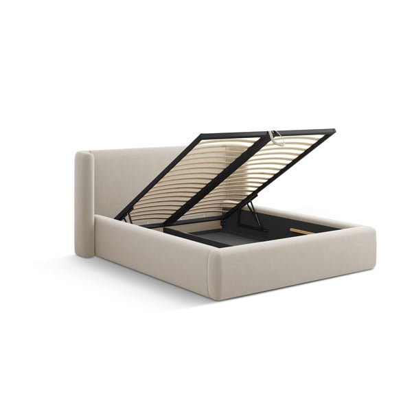 Letto matrimoniale imbottito beige con contenitore con rete inclusa 160x200 cm Jason – Windsor & Co Sofas-image-3