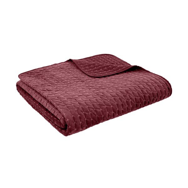 Copriletto burgundy in velluto con rivestimento trapuntato 240x260 cm Attica Velvet – Bianca
