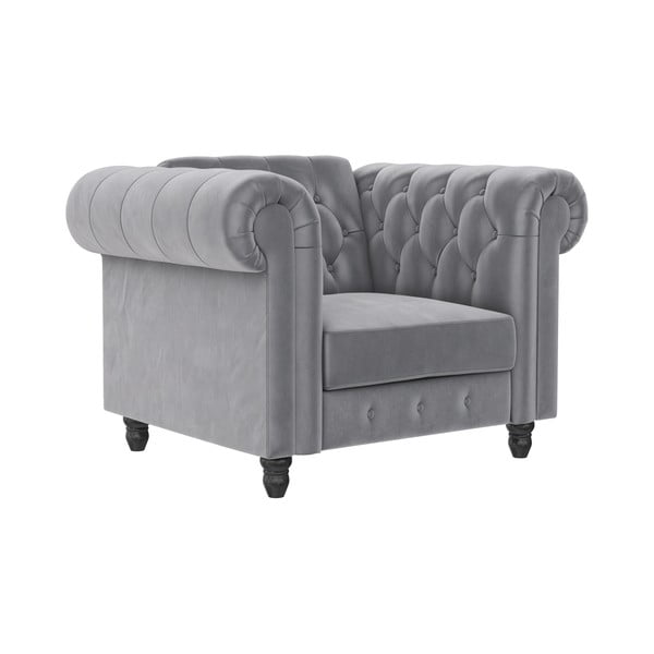 Poltrona chesterfield grigio chiaro in velluto Felix - Støraa