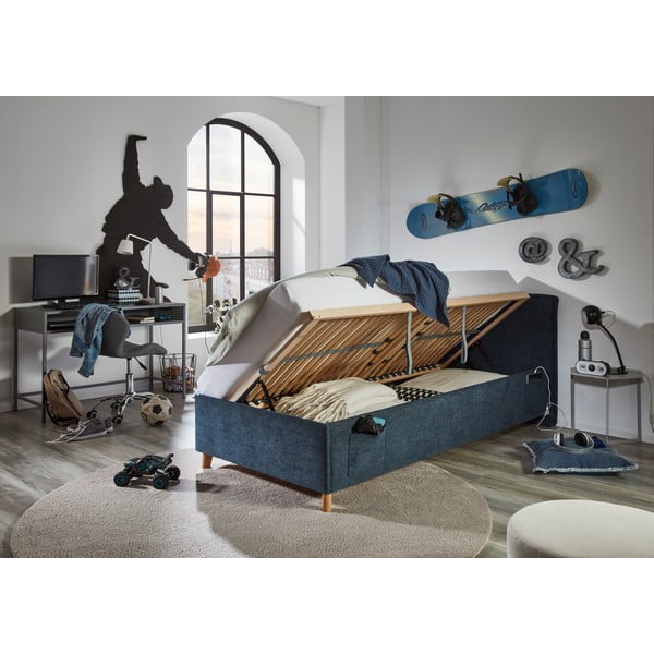 Letto da bambini blu scuro imbottito con contenitore con rete inclusa 120x200 cm Fun – Meise Möbel-image-4
