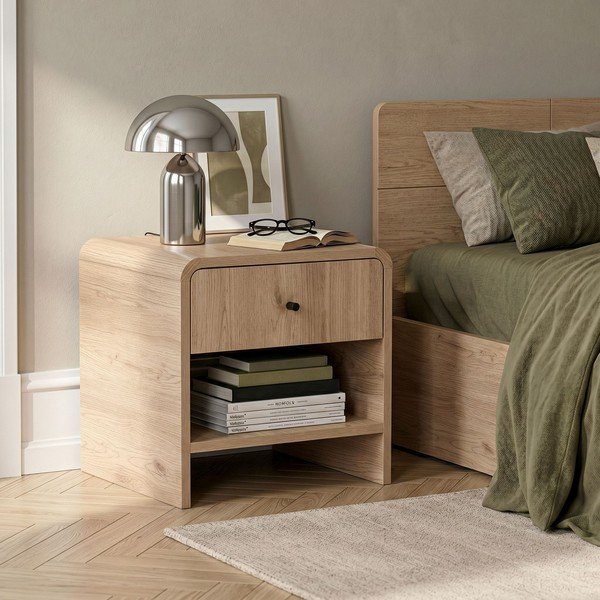 Comodino colore naturale chiaro con effetto rovere Parila – Nordure-image-1