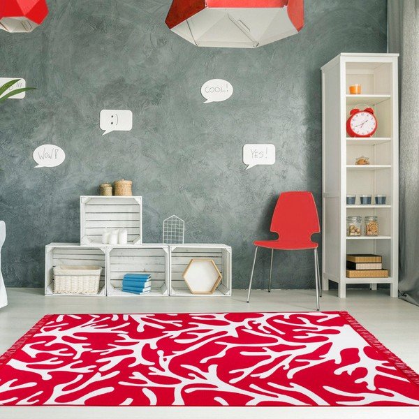 Tappeto bifacciale rosso e bianco Coral Reef, 120 x 180 cm - Cihan Bilisim Tekstil-image-1