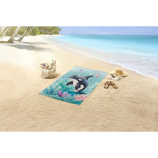 Telo mare da bambini blu in velluto 75x150 cm Splash – Good Morning-image-1