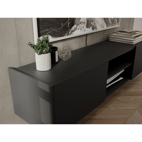 Tavolo TV in rovere decorato in colore antracite-naturale 164x35 cm Schlangen - Germania-image-4