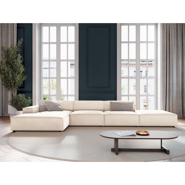 Divano angolare componibile color crema (con penisola a sinistra/con chaise lounge) con rivestimento in velluto Jodie – Micadoni -image-1