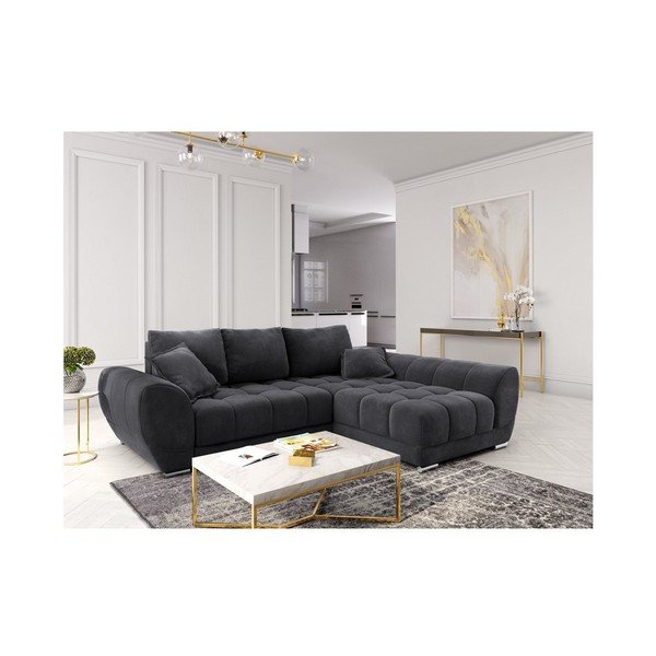 Divano letto angolare grigio scuro con rivestimento in velluto, angolo destro Nuage - Windsor & Co Sofas-image-1
