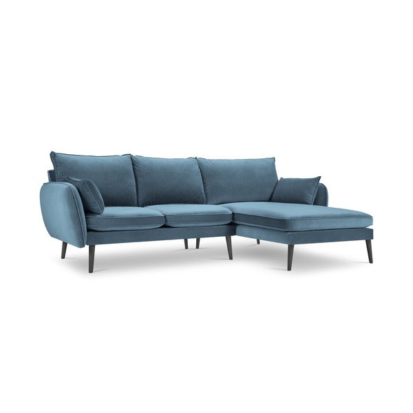 Divano angolare in velluto azzurro con gambe nere, angolo destro Lento - Kooko Home-image-3